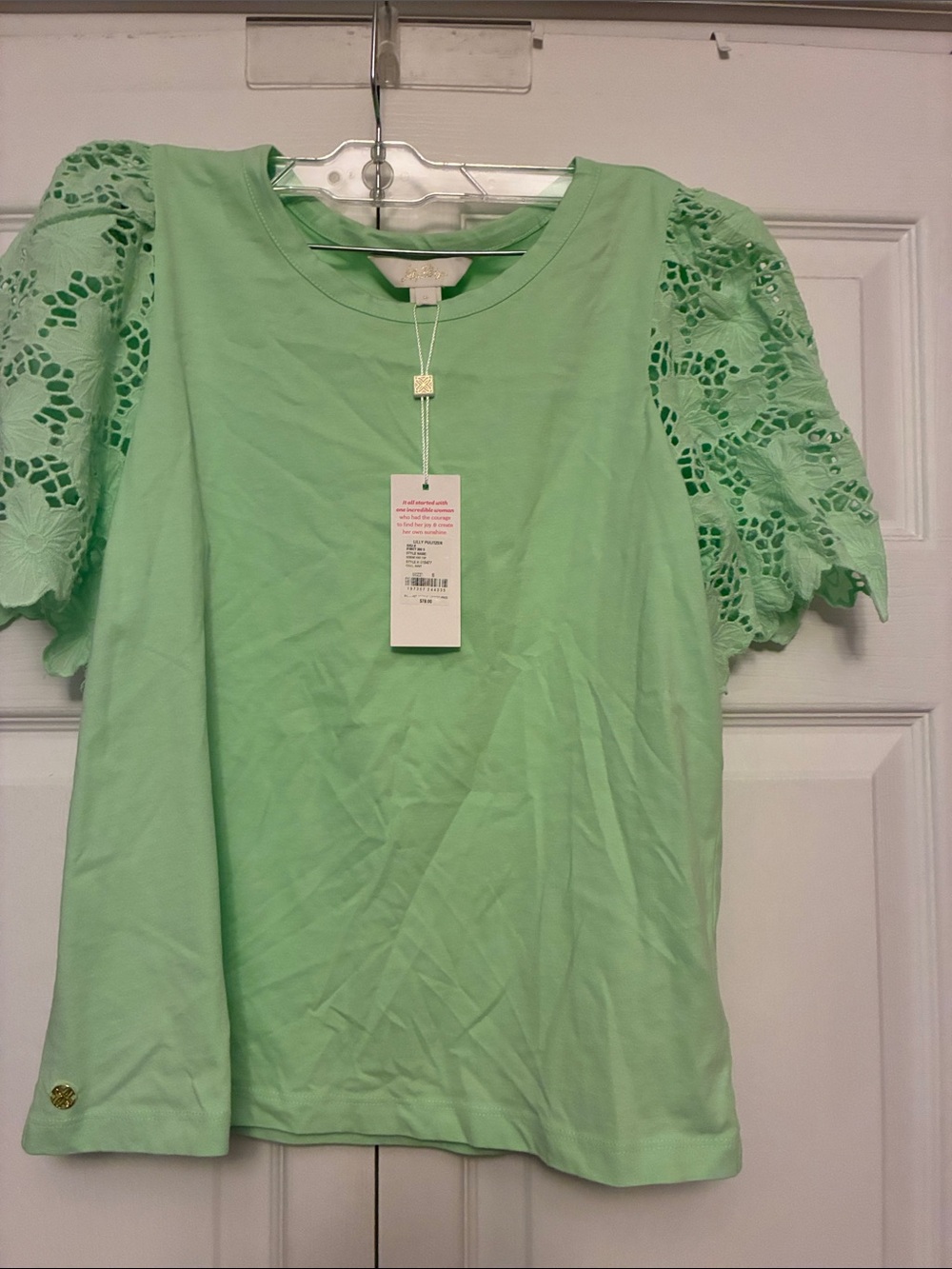 Lilly Pulitzer NWT Sebene Eyelet Short Sleeve Knit Top Cool Mint Small S